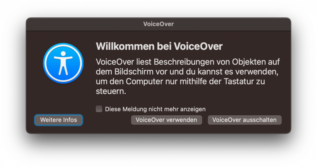 Mac VoiceOver Startfenster