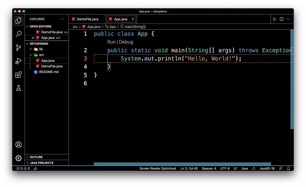 VS Code Screenshot mit Standard High-Contrast Theme.
