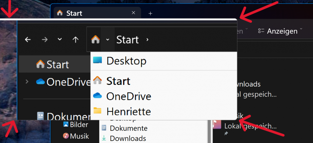 Windows 11: Screenshot der Bildschirmlupe als schwebendes Fenster über dem Explorer.