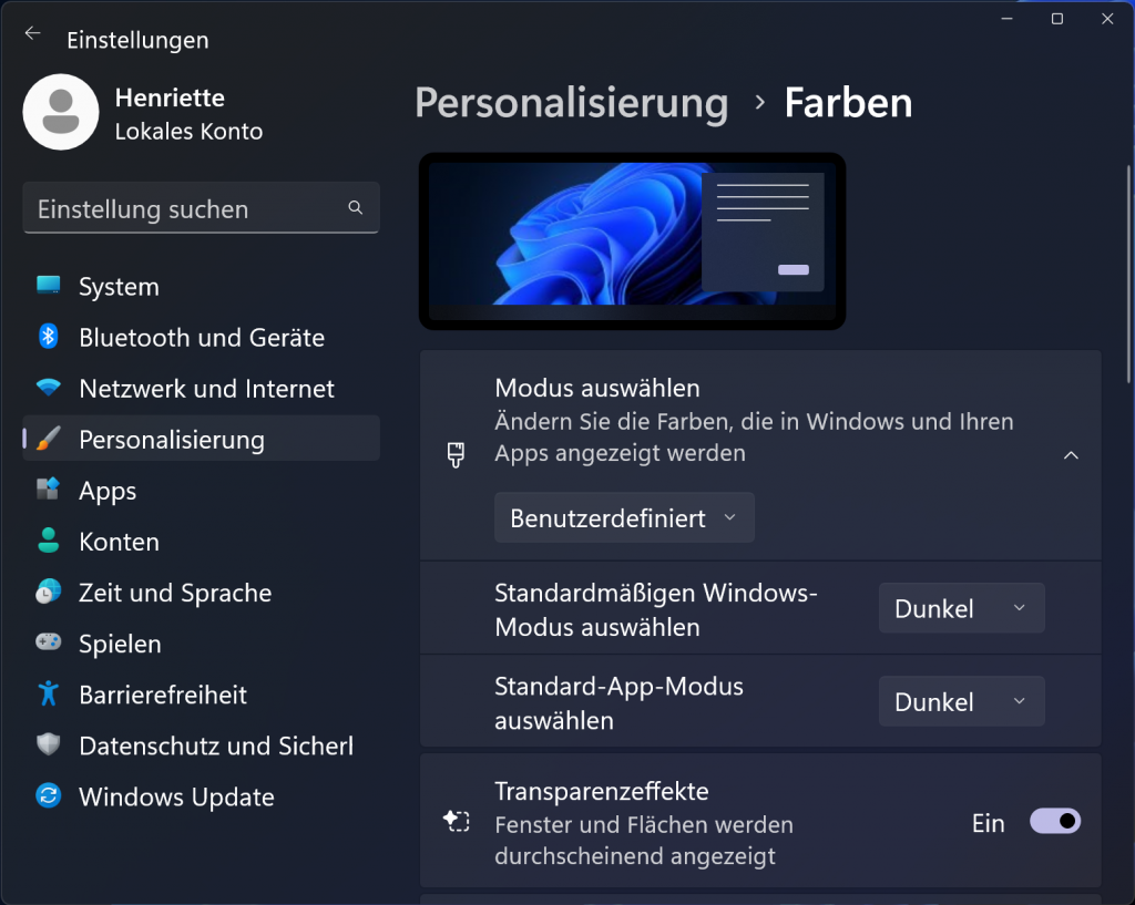 Windows 11: Einstellungen zum Wechsel auf den dunklen Modus