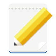 Gedit Logo, gelber Stift auf einem weissen Schreibblock.