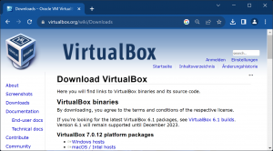 Screenshot der Herstellerseite mit Link zum Download von VirtualBox