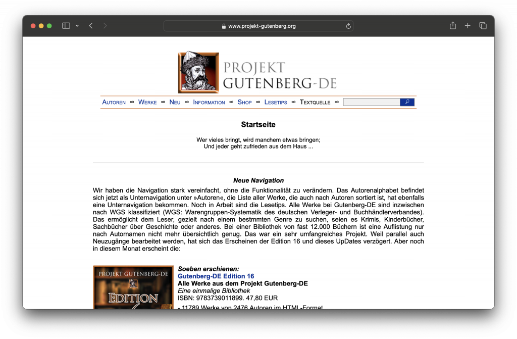 Startseite Projekt Gutenberg