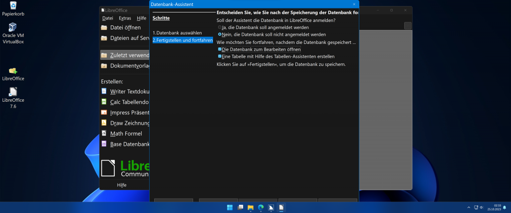 LibreOffice Base unter Windows: Datenbank-Assistent.