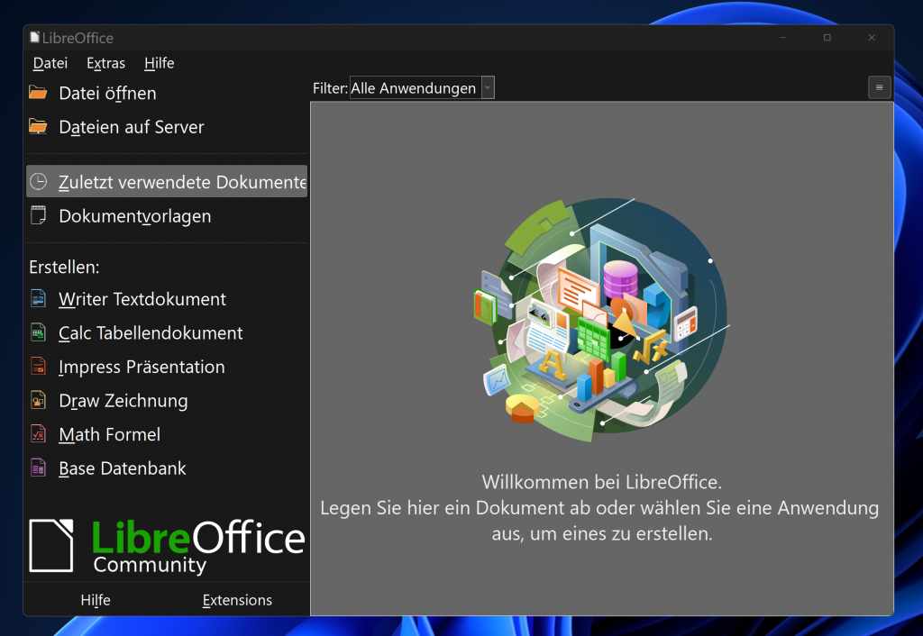 LibreOffice Startfenster unter Windows