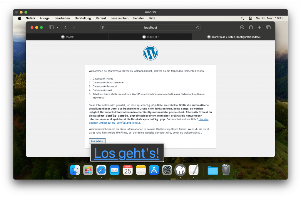 Startseite der WordPress-Installation im Browser.