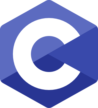 Logo der Programmiersprache C: ein großes weißes C auf einem blauen achteckigen Hintergrund.