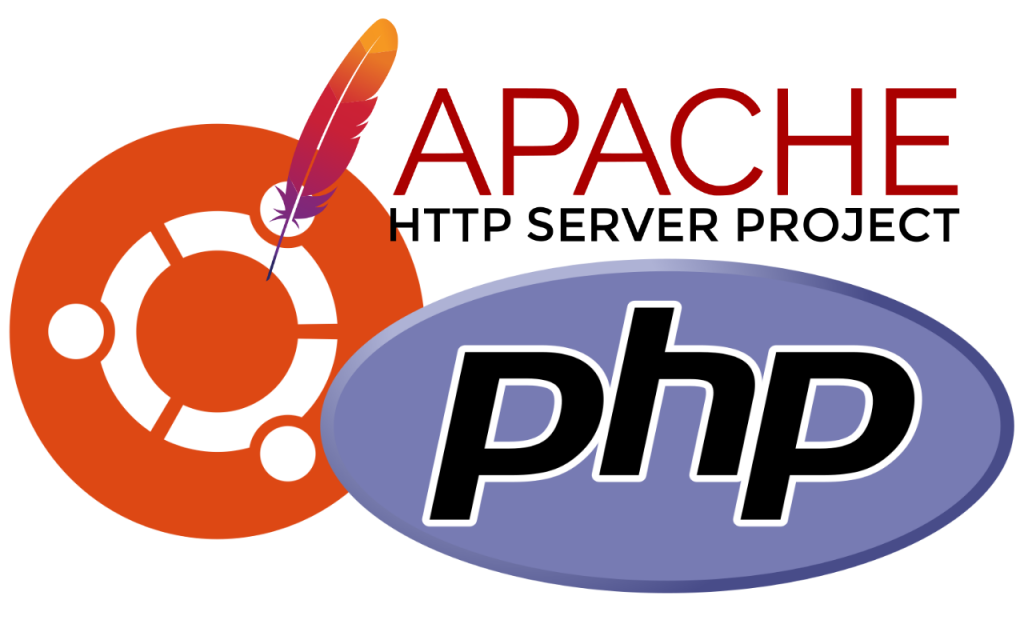 Logos von Ubuntu, Apache und PHP