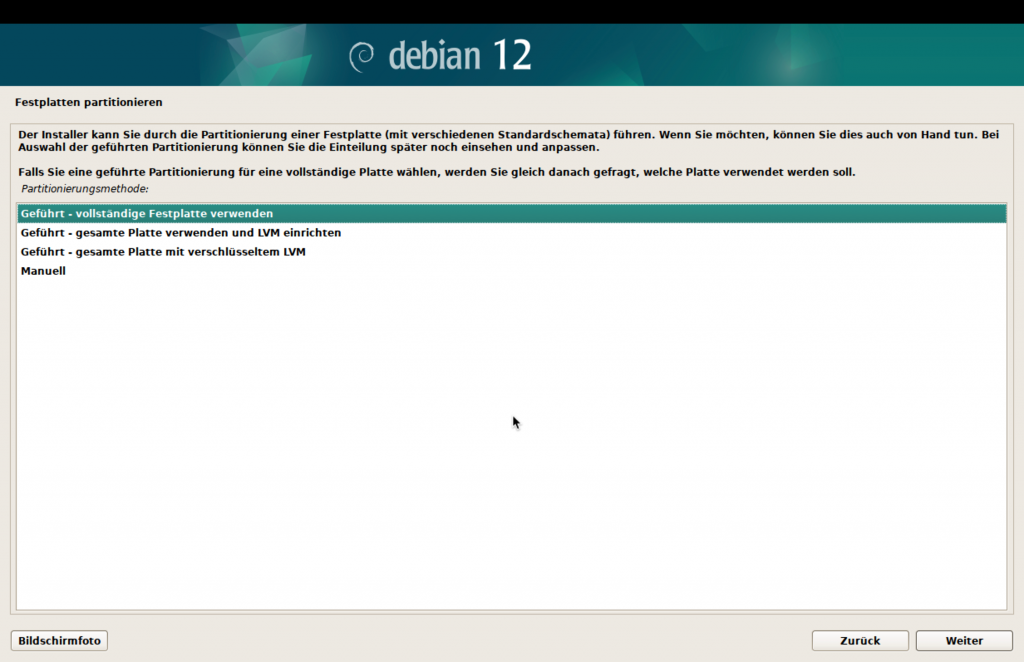 Debian-Installer, Partitionierung