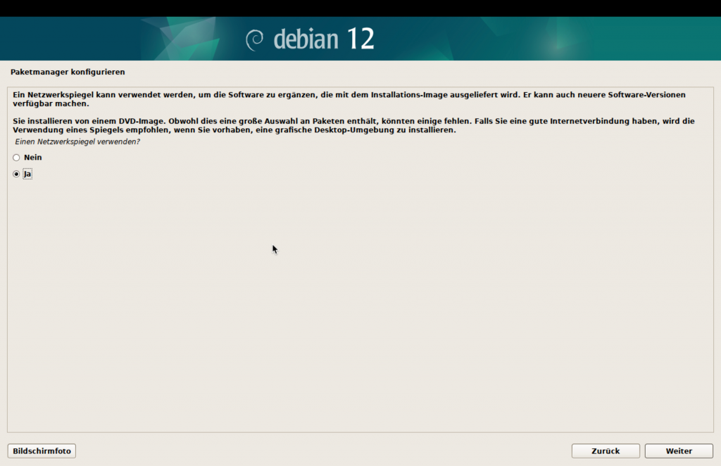 Debian-Installer, Spiegelserver verwenden.