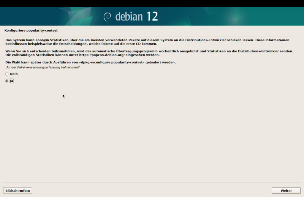 Debian-Installer, Statistiken übersenden.