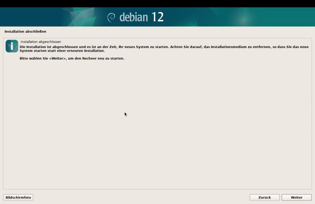 Debian-Installer, Installation abschließen.