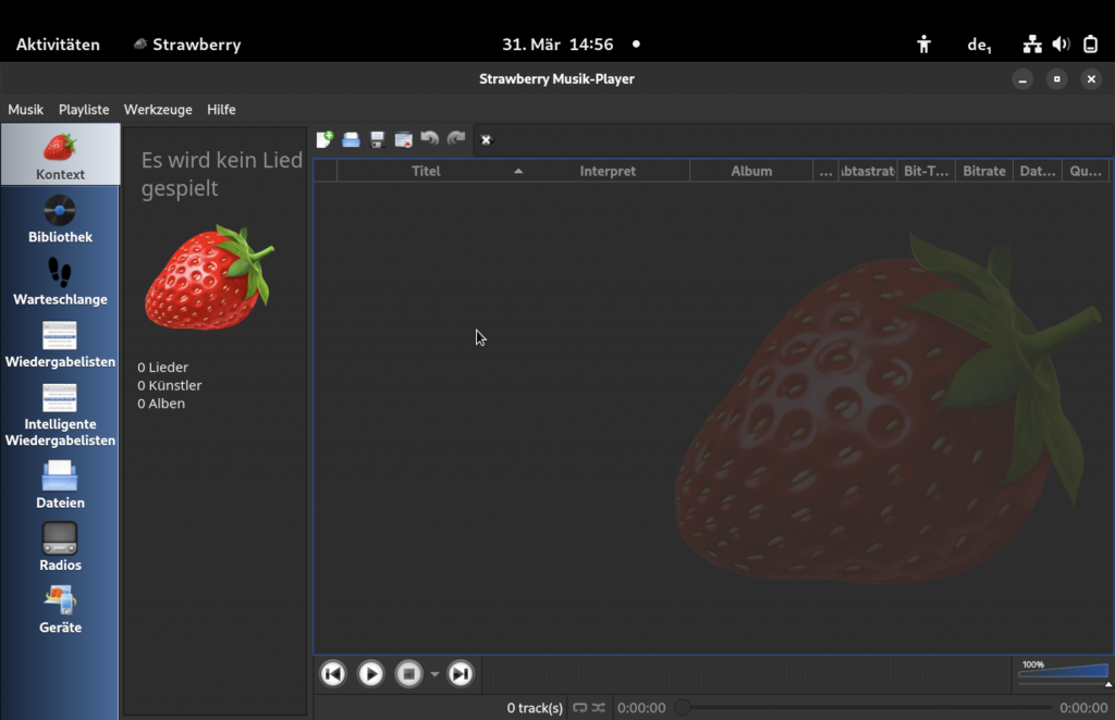 Strawberry Programmfenster nach dem Start.